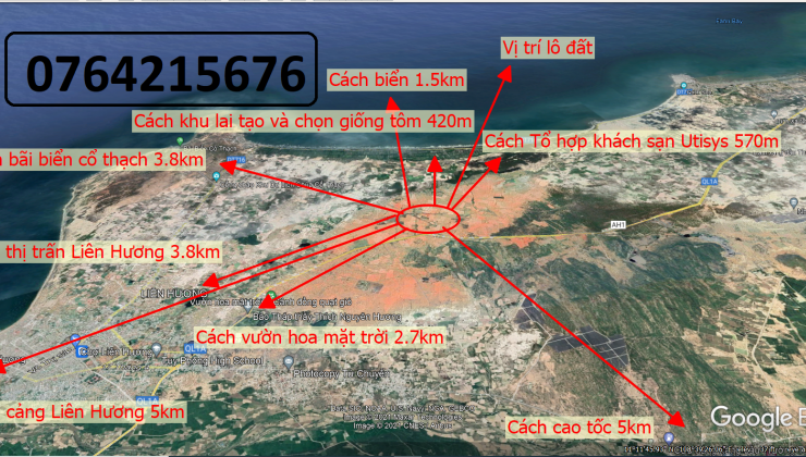 Lô đất  1ha view biển cách biển chỉ 1,5km đất 2 mặt tiên đường