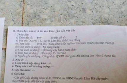 Chính Chủ Cần Bán Lô Đất Đẹp Vị Trí Đắc Địa Tại Xã Phi Tô, Huyện Lâm Hà, Tỉnh Lâm Đồng