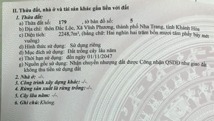 CC. BÁN ĐẤT ĐẮC LỘC, VĨNH PHƯƠNG, NHA TRANG