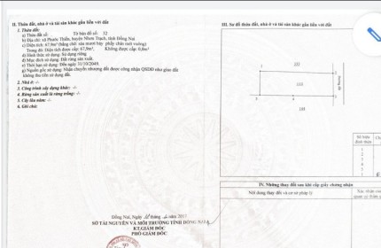 Chính Chủ Cần Bán Lô Đất Tại Nhơn Trạch, Đồng Nai.