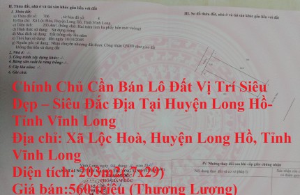 Chính Chủ Cần Bán Lô Đất Vị Trí Siêu Đẹp – Siêu Đắc Địa Tại Huyện Long Hồ-Tỉnh Vĩnh Long