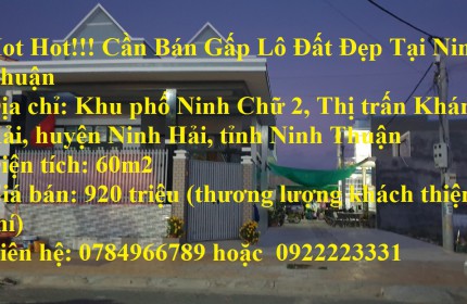 Hot Hot!!! Cần Bán Gấp Lô Đất Đẹp Tại Ninh Thuận