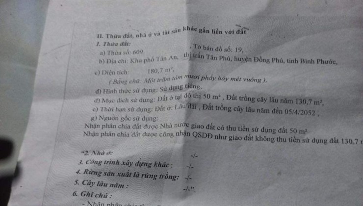 Sở Hữu Ngay Lô Đất Đẹp Vị Trí Đắc Địa Tại Khu Phố Tân An, Thị Trấn Tân Phú, Huyện Đồng Phú, Tỉnh Bình Phước