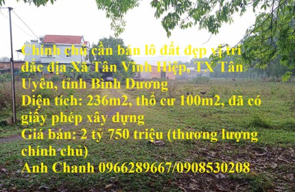 Chính chủ cần bán lô đất đẹp vị trí đắc địa TX Tân Uyên, tỉnh Bình Dương