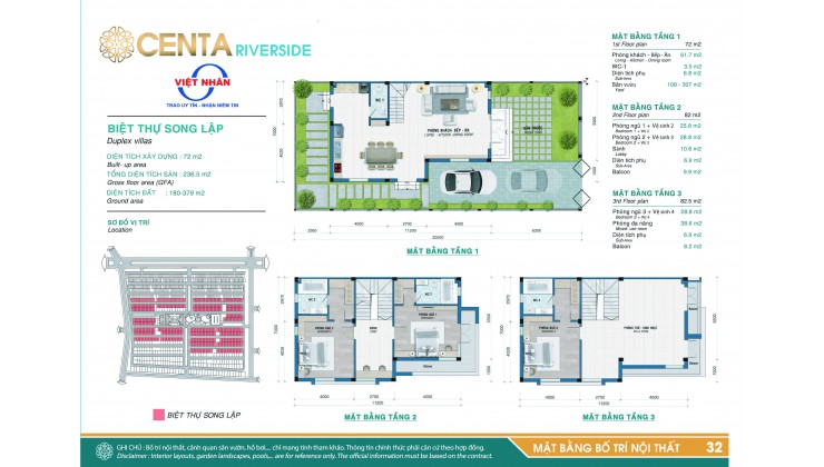 Suất ngoại giao duy nhất căn Biệt thự 180m2 dự án CENTA RIVERSIDE