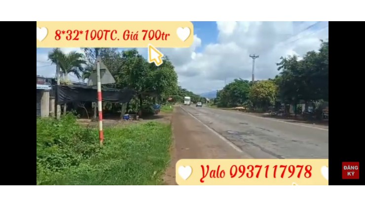 Bán đất Mặt tiền Quốc lộ 14A tại Gia Lai. 8*32*100m đất Thổ cư Chỉ 700tr