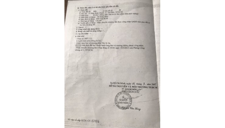 (HBC05)Chủ gửi cần bán lô đất vuông vức 74m2. Hẻm thông ô tô. ngay chợ Hiệp Bình, Thủ Đức