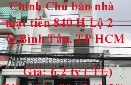 Chính Chủ bán nhà 2,5 tấm, mặt tiền 840 Hương Lộ 2, Bình Tân, giá tốt