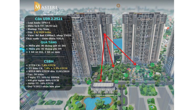 BÁN CĂN 1N+1 MASTERISE VINHOMES SMART CITY TÂY MỖ