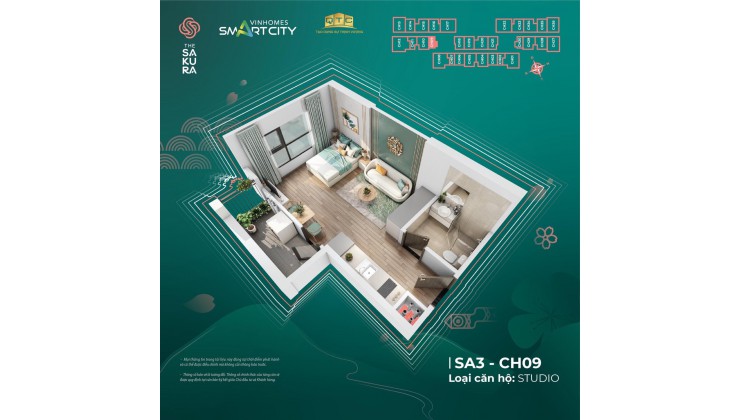 Chính chủ bán suất ngoại giao căn STUDIO 35m2 tòa SA3 - Vinhomes Smart City. Giá 1,32 tỷ. Tầng trung, view nội khu vườn Nhật