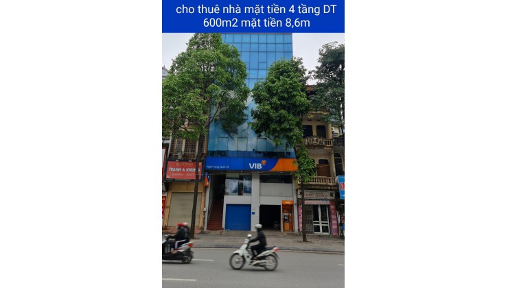 cho thuê nhà mặt phố 4 tầng DT 600m2, mặt tiền 8,6m đường Quang Trung, Hà Nội. mặt đường rộng, kinh doanh tốt