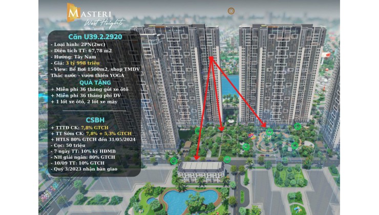 CĂN 2N CAO CẤP VIEW NỘI KHU MASTERI WEST HEIGHTS - VINHOMES SMART CITY - NAM TỪ LIÊM, HÀ NỘI