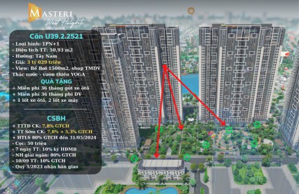 BÁN CĂN 1N+1 MASTERISE VINHOMES SMART CITY TÂY MỖ