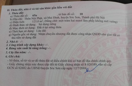 Siêu Phẩm giá rẻ. Nhỉnh 2 tỷ có ngay siêu phẩm 125m2 đất Mai Đình - Sóc Sơn - Hà Nội.Ra sân bay Nội Bài 5 phút