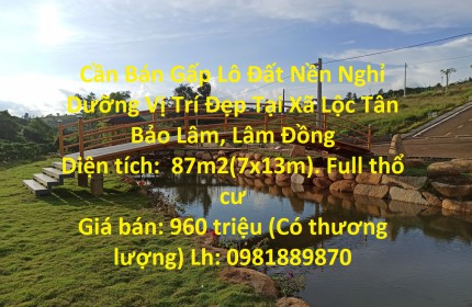 Cần Bán Gấp Lô Đất Nền Nghỉ Dưỡng Vị Trí Đẹp Tại Xã Lộc Tân Bảo Lâm, Lâm Đồng