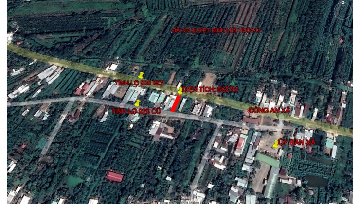 Bán đất 2 mặt tiền tỉnh lộ 925 huyện Châu Thành, Hậu Giang, diện tích 6x27m, giá 1,4 tỷ