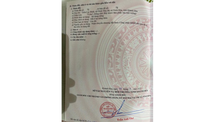 bán nhanh lô gần DT7 giá chỉ 570tr Ninh Thọ Ninh Hoà lh 0962130297 Hồng Hưng