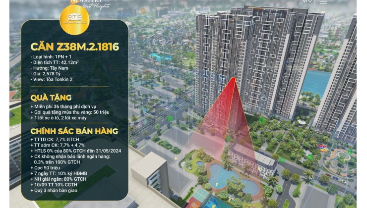 Bán căn hộ  Masteri West Heights trong Đại đô thị Smart City, Nam Từ Liêm, Hà Nội.