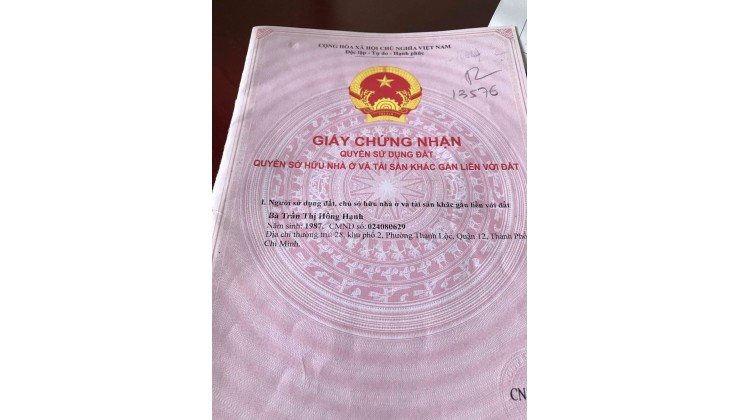 BÁN ĐẤT QUẬN 12 CÓ SỔ