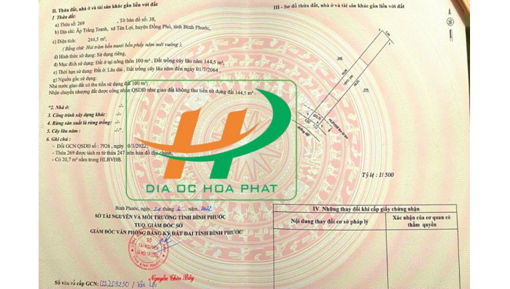 Bán gấp đất ngay Khu Công Nghiệp Becamex Đồng Phú 6317 ha, hơn 3tr/m2.