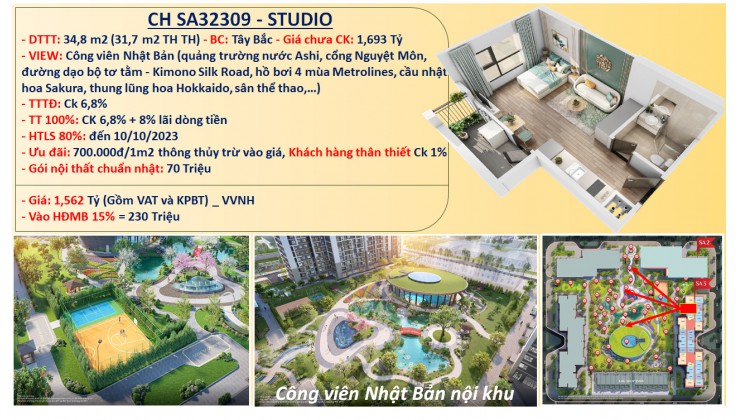 Bán căn 1N+1  35m2, phân khu kiểu Nhật SAKURA đẳng cấp, Vinhomes Smart City