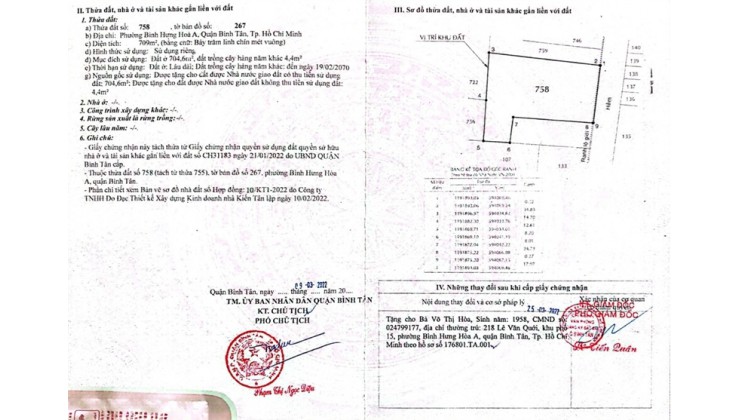 Bán 709m2 đất Lê Văn Quới, Bình Hưng Hòa A, Bình Tân – chỉ 74tr/m2