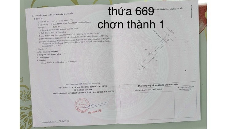 Cần ra gấp lô đất dân chính chủ ngay chợ Minh Thành - Chơn Thành