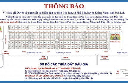 Bán Đất Đấu Giá Xã Phú Lộc Huyện Krong Năng, Đăk Lăk