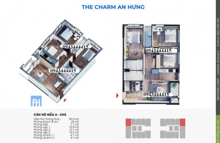 THE CHARM AN HƯNG - mặt đường TỐ HỮU HÀ ĐÔNG - 96m2 3pn 2vs - căn góc - hướng sáng- view nội khu