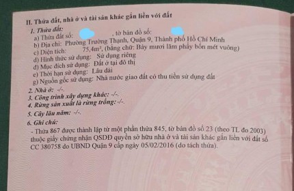 BÁN ĐẮT 2 MẶT TIỀN PHƯỜNG TRƯỜNG THẠNH- THÀNH PHỐ THỦ ĐỨC