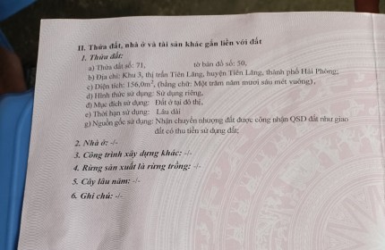 CẦN CHUYỂN NHƯỢNG LÔ ĐẤT NỞ HẬU TẠI KHU 3 TRUNG TÂM THỊ TRẤN TIÊN LÃNG