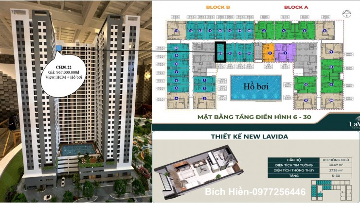 Căn hộ New Lavida - CH30.22- 1PN - DT: 30.70m2