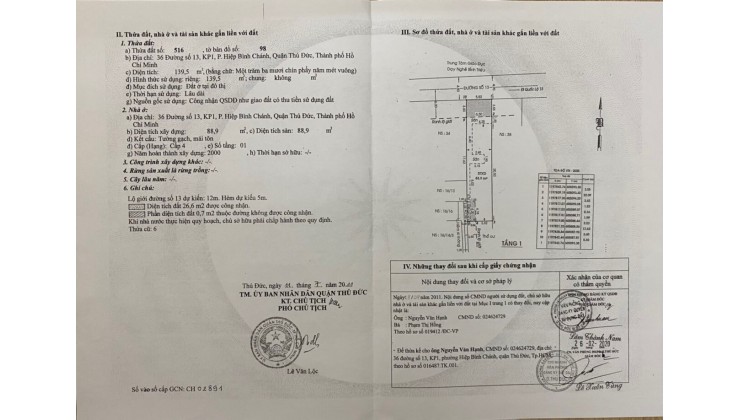 Bán Nhà cấp 4 ( 5,5m x 26m ) MT đường 13, Hiệp Bình Chánh, TP. Thủ Đức. Giá: 11 tỷ