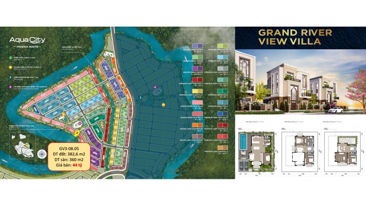 Biệt Thự Đơn Lập Sông (Nhánh Sông Đồng Nai) AQUA CITY - View Sông & Mặt Tiền Công Viên. Chuyển Nhượng Giá Tốt