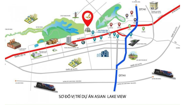 Ngộp bank bán cắt lỗ lô đất 144m2 full thổ cư sổ sẵn dự án Asian Lake View TP Đồng Xoài, Bình Phước