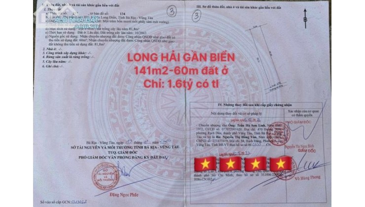 Chính chủ em cần bán nhanh 2 lô đất liền kề tại Thị Trấn Long Hải - Long Điền - Bà Rịa Vũng Tàu