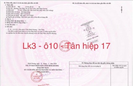 Cần bán gấp Đất Tân hiệp 17 Thái Bình Dương - Tân Uyên