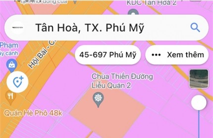 Đất sạch phủ hồng , trung tâm xã Tân Hòa - thị xã Phú Mỹ, giá chỉ 6tr/m2