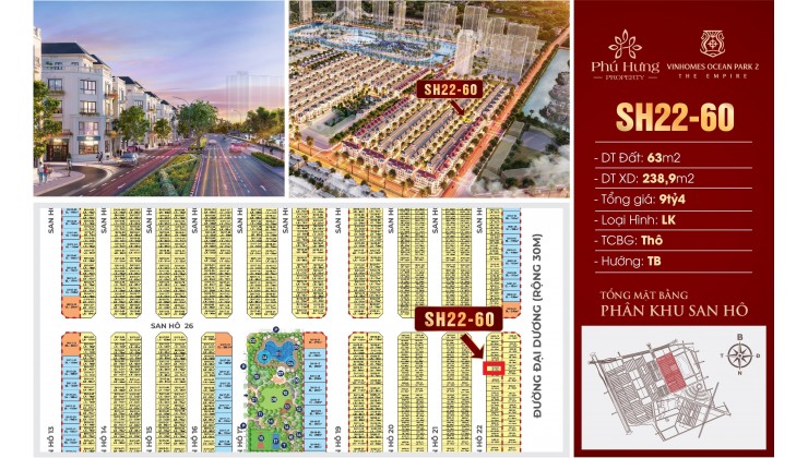 Cần Bán LK SH22-60: Phân Khu San Hô – Vinhomes Ocean Park 2 – Hướng Tây Bắc