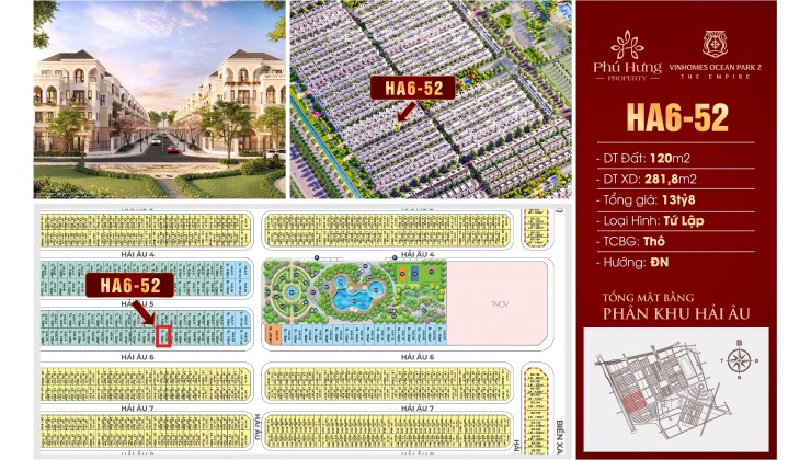 CẦN BÁN CĂN SHOPHOUSE HA6 – 52 TẠI PHÂN KHU HẢI ÂU – VINHOMES OCEAN PARK 2