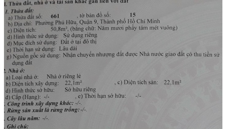 Chính chủ bán lô đất 5x10m giá chỉ 2.52 tỷ gần vòng xoay Phú Hữu, sát quận 2