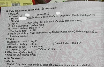 Cuối năm cần bán để xoay sở, nhà Nguyễn Thượng Hiền, Phường 5, Quận Bình Thạnh