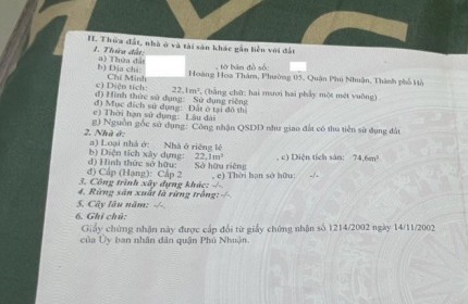 Tôi ngộp bank, cần bán nhà Hoàng Hoa Thám, P.5, Phú Nhuận, SHR, 2tỷ395