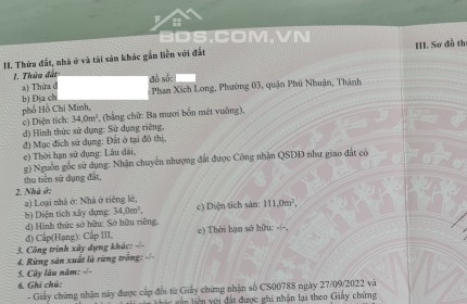 Cuối năm cắt lỗ 300TR, bán gấp nhà Phan Xích Long, Phú Nhuận, SHR, 3tỷ980