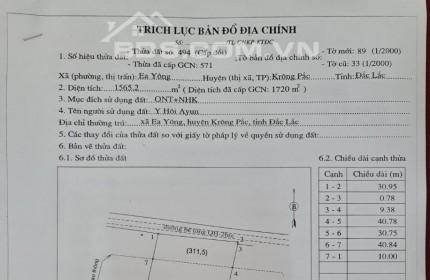 Bán 02 Lô đất Giá đầu tư 6m*54m, TC 60m2/1 lô - Đất tại Buôn Pan,Eayong, Krông Păk , Dăk lăk (420 triệu 1 lô)