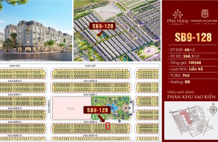 Cần Bán LK SB9 – 128, Hướng Đông Bắc, Tại Vinhomes Ocean Park 2