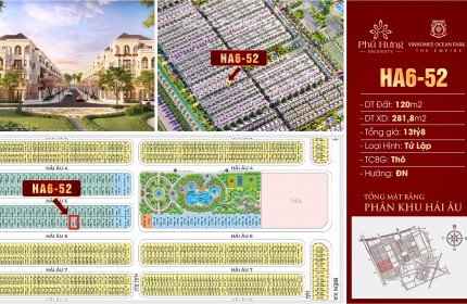 CẦN BÁN CĂN SHOPHOUSE HA6 – 52 TẠI PHÂN KHU HẢI ÂU – VINHOMES OCEAN PARK 2