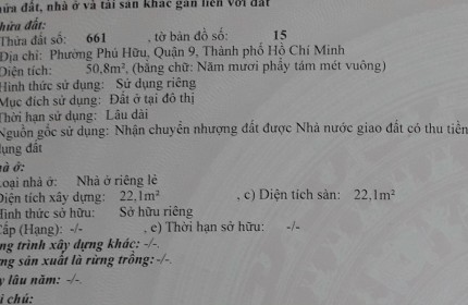 Chính chủ bán lô đất 5x10m giá chỉ 2.52 tỷ gần vòng xoay Phú Hữu, sát quận 2