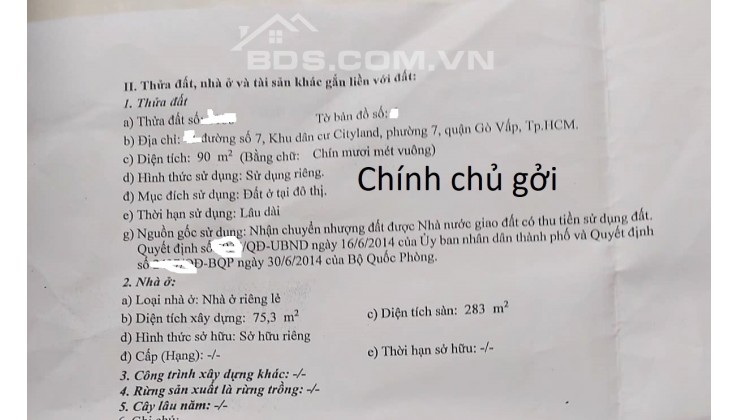 Giá mới, Khu KDC Cityland, nhà mặt tiền đường số 7, hướng Tây Tứ Trạch, kiểu Châu Âu