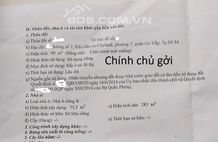 Giá mới, Khu KDC Cityland, nhà mặt tiền đường số 7, hướng Tây Tứ Trạch, kiểu Châu Âu